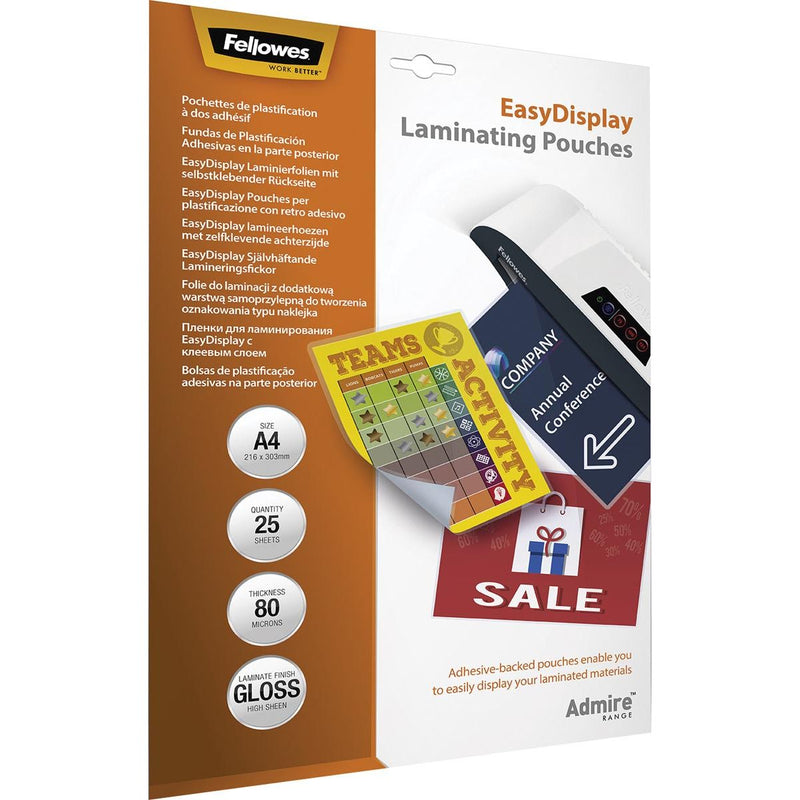 Fellowes - Admire Laminierfolien EasyDisplay, Enhance80, ft A4, 160 Mikron (2 x 80 Mikron), Packung mit 25 Stück