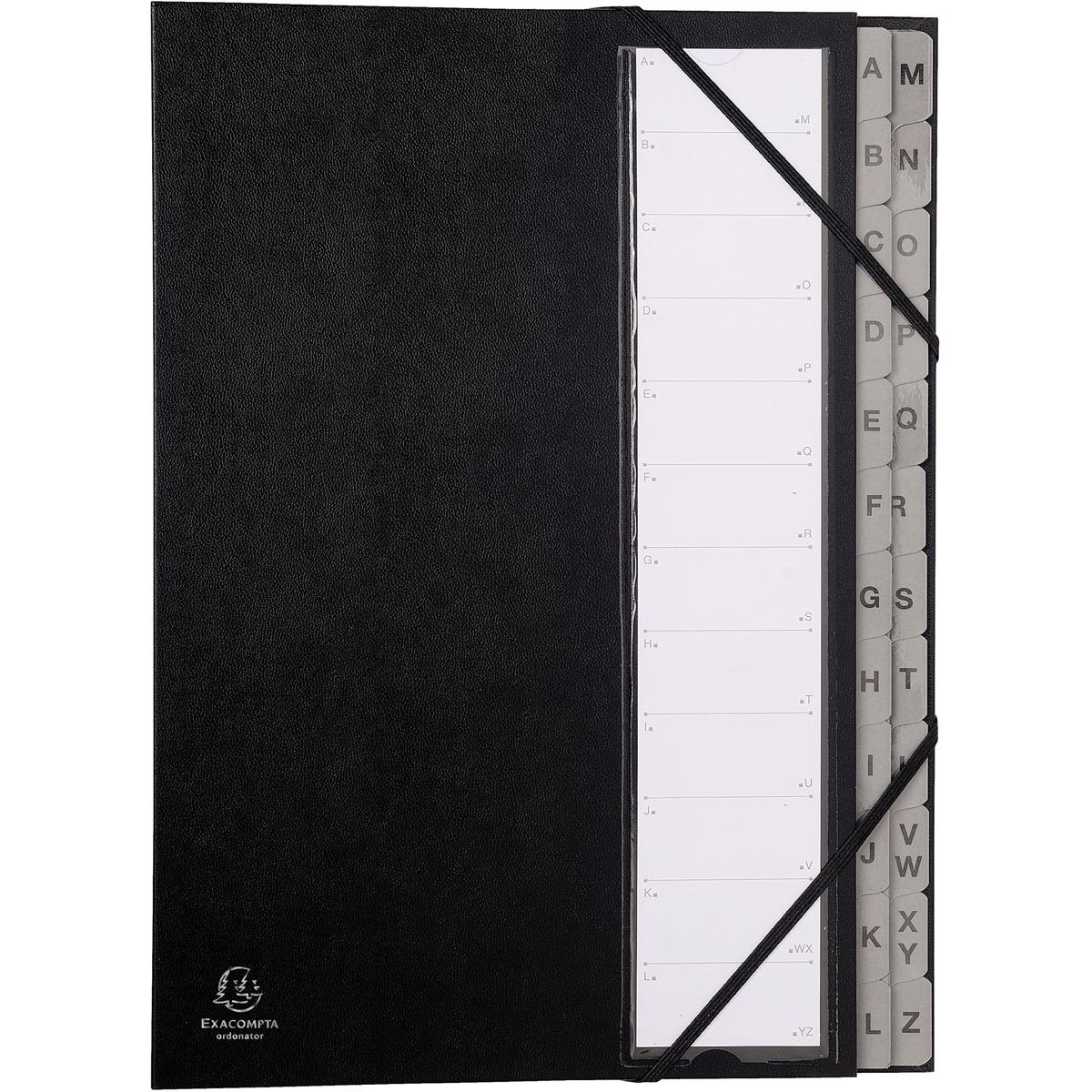 Exacompta - Sortiermappe Ordonator mit Hardcover, ausziehbarem Rücken, 24 Fächer A bis Z, schwarz