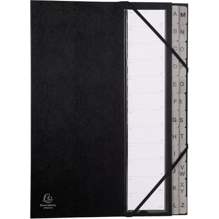 Exacompta - Sortiermappe Ordonator mit Hardcover, ausziehbarem Rücken, 24 Fächer A bis Z, schwarz