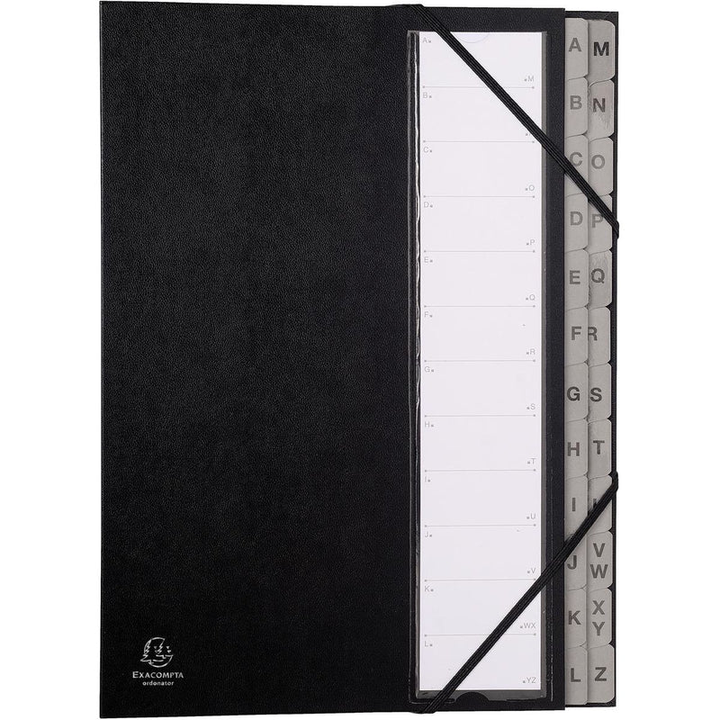 Exacompta - Sortiermappe Ordonator mit Hardcover, ausziehbarem Rücken, 24 Fächer A bis Z, schwarz