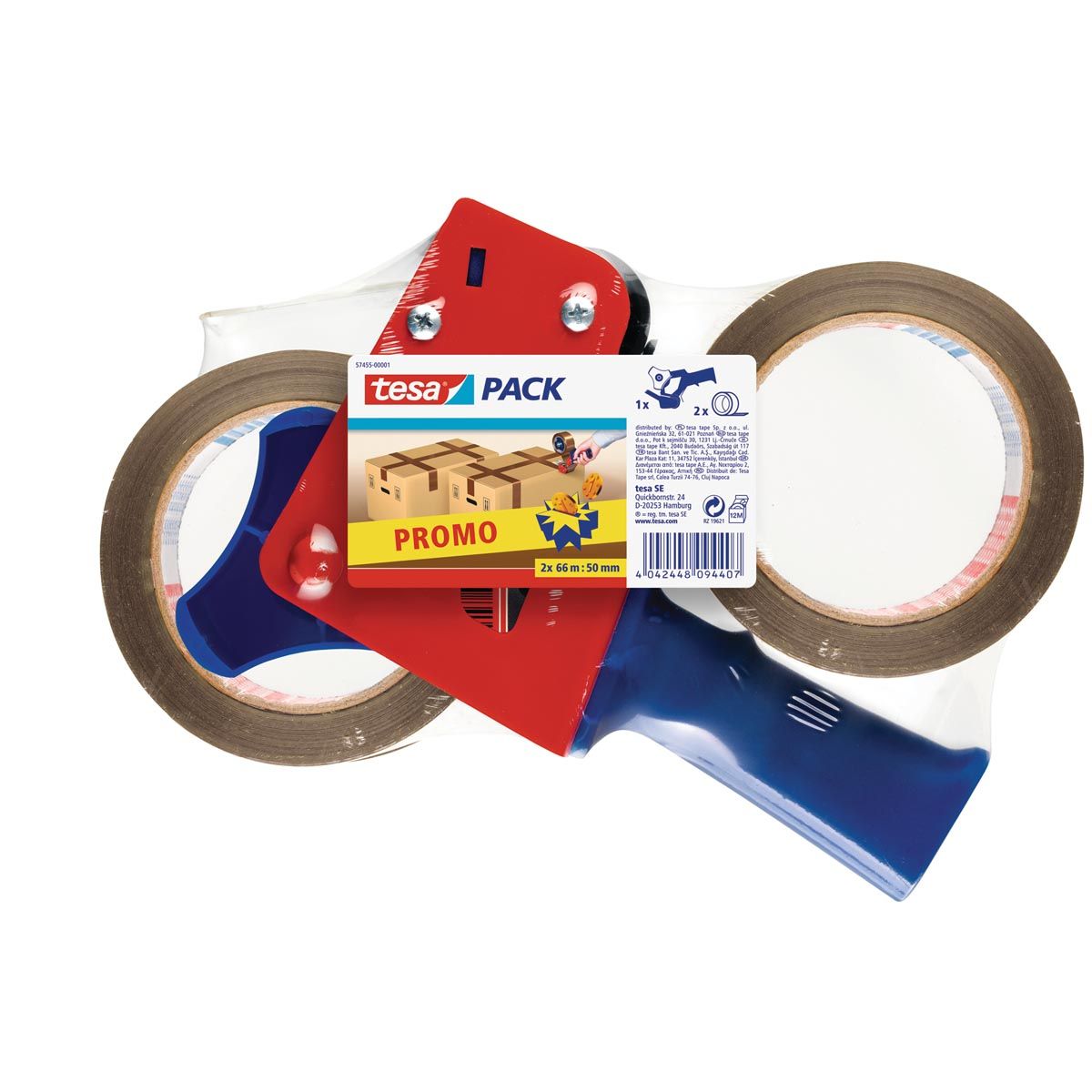 Tesa - Abroller für Verpackungsband von maximal 50 mm, inklusive 2 Rollen PP e ft 50 mm x 66 m