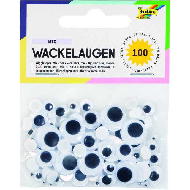Folia Paper - Wackelaugen Folia 100 Stück 6 Größen weiß 100 Stück