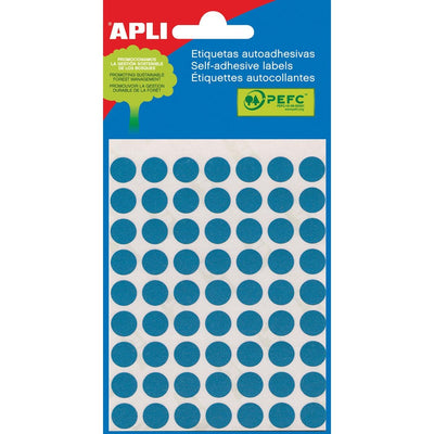 Apli - runde Etiketten im Etui Durchmesser 10 mm, blau, 315 Stück, 63 pro Blatt (2052)