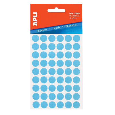 Apli - Runde Etiketten im Etui, Durchmesser 13 mm, blau, 175 Stück, 35 pro Blatt (2056)