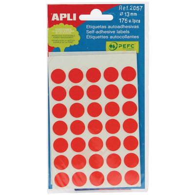 Apli - runde Etiketten im Etui Durchmesser 13 mm, rot, 175 Stück, 35 pro Blatt (2057)
