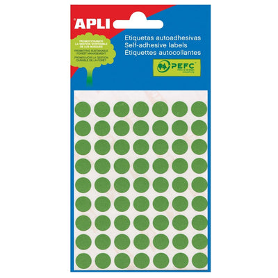 Apli - runde Etiketten im Etui Durchmesser 13 mm, grün, 175 Stück, 35 pro Blatt (2058)