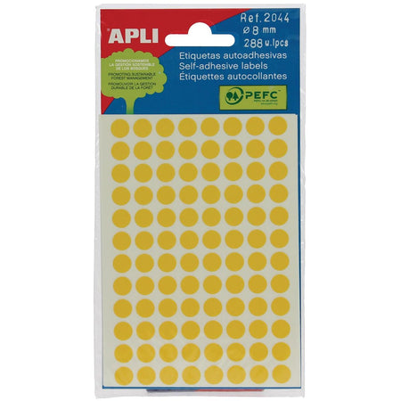 Apli - runde Etiketten im Etui Durchmesser 8 mm, gelb, 288 Stück, 96 pro Blatt (2044)