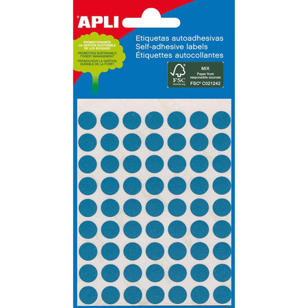Apli - runde Etiketten im Etui Durchmesser 8 mm, blau, 288 Stück, 96 pro Blatt (2045)