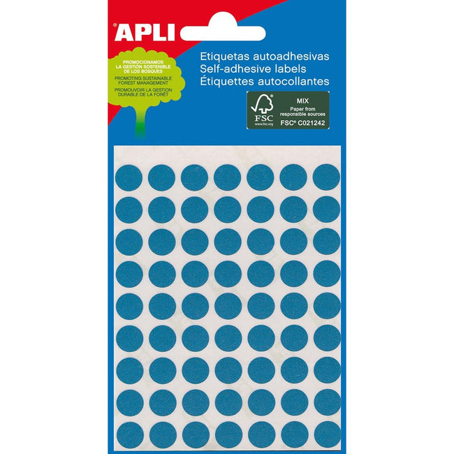 Apli - runde Etiketten im Etui Durchmesser 8 mm, blau, 288 Stück, 96 pro Blatt (2045)