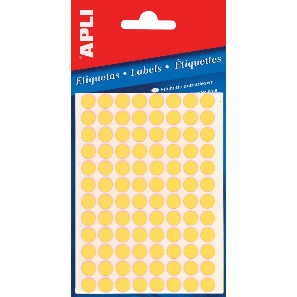 Apli – runde Etiketten im Etui, Durchmesser 8 mm, fluoreszierendes Gelb, 288 Stück, 96 pro Blatt (2079)