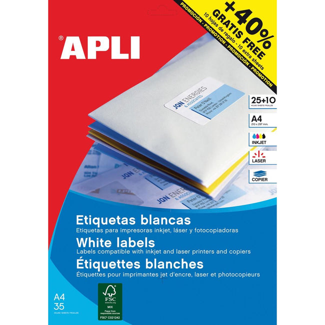 Apli – Etiketten ft 70 x 37 mm (B x H), rechtwinklig, 600 Stück, 24 pro Blatt (1212)
