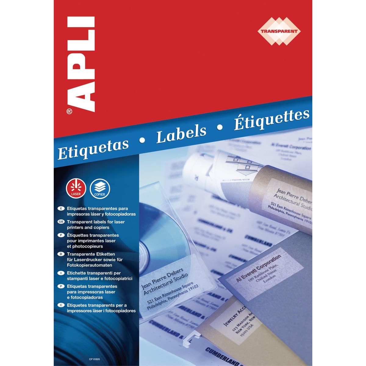Apli – Transparente Etiketten ft 48,5 x 25,4 mm (B x H), 880 Stück, 44 pro Blatt, Karton mit 20 Blatt