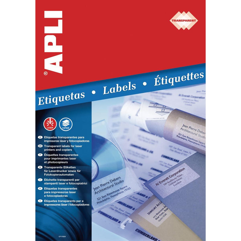 Apli – Transparente Etiketten ft 48,5 x 25,4 mm (B x H), 880 Stück, 44 pro Blatt, Karton mit 20 Blatt