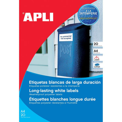 Apli – wetterfeste Etiketten ft 210 x 297 mm (B x H), 20 Stück, 1 pro Blatt, Karton mit 20 Blatt