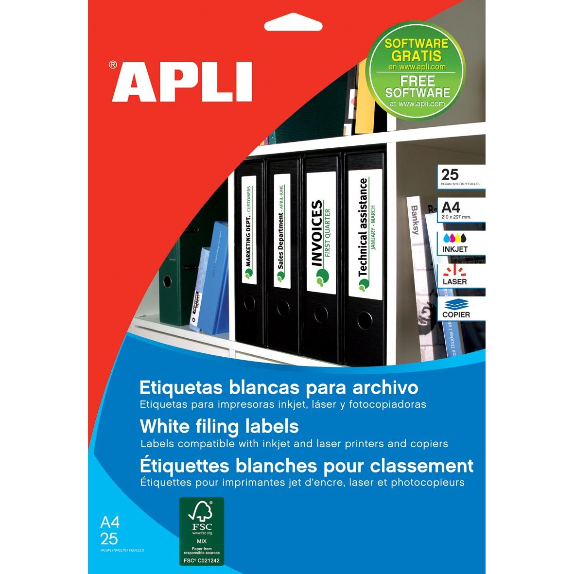 Apli – Etiketten ft 190 x 61 mm (B x H), runde Ecken, 100 Stück, 4 pro Blatt (1233)