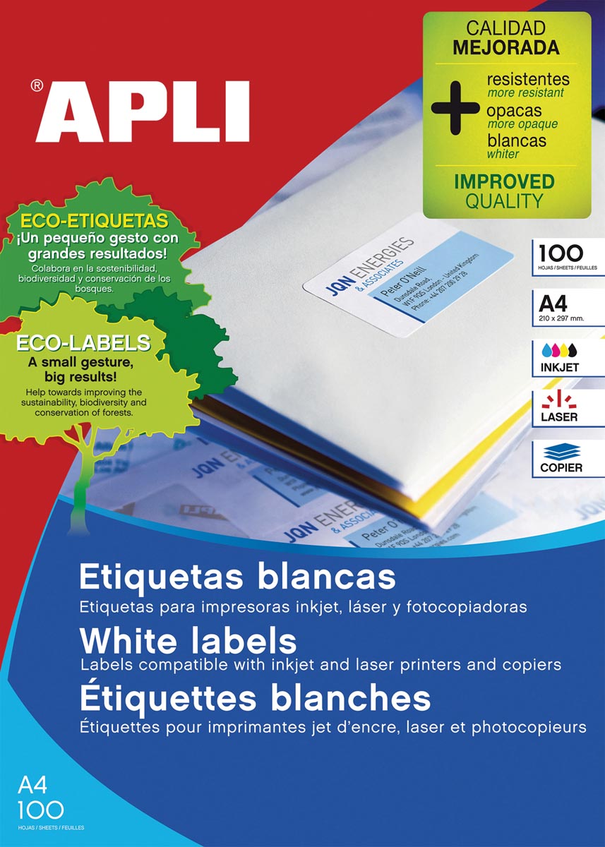 Apli – weiße Etiketten Ft 105 x 148 mm (B x H), 400 Stück, 4 pro Blatt (1280)