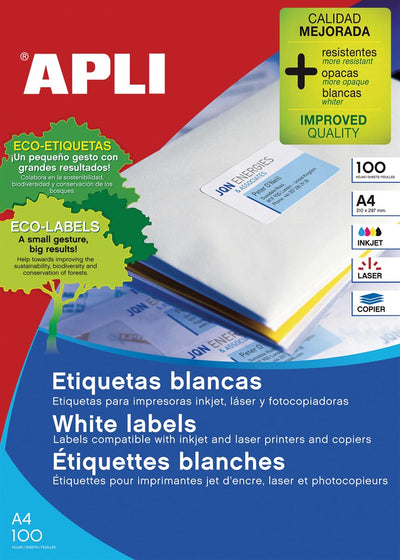 Apli – weiße Etiketten Ft 105 x 148 mm (B x H), 400 Stück, 4 pro Blatt (1280)