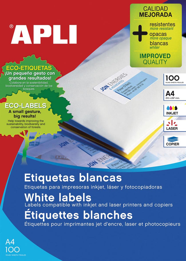 Apli – weiße Etiketten ft 70 x 16,9 mm (B x H), 5.100 Stück, 51 pro Blatt (1294)
