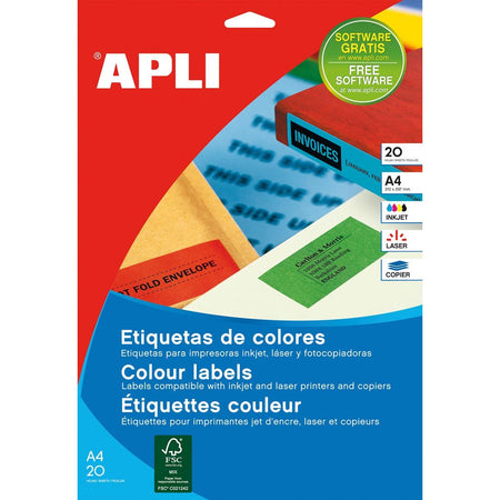 Apli – farbige Etiketten ft 70 x 37 mm (B x H), gelb, 480 Stück, 24 pro Blatt (1591)