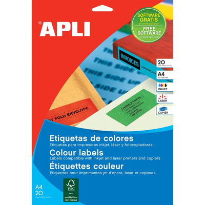 Apli - Farbige Etiketten ft 70 x 37 mm (B x H), rot, 480 Stück, 24 pro Blatt (1593)