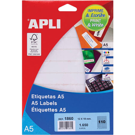 Apli – weiße Etiketten Print Write ft 12 x 18 mm (B x H), 1.650 Stück, 110 pro Blatt (1860)