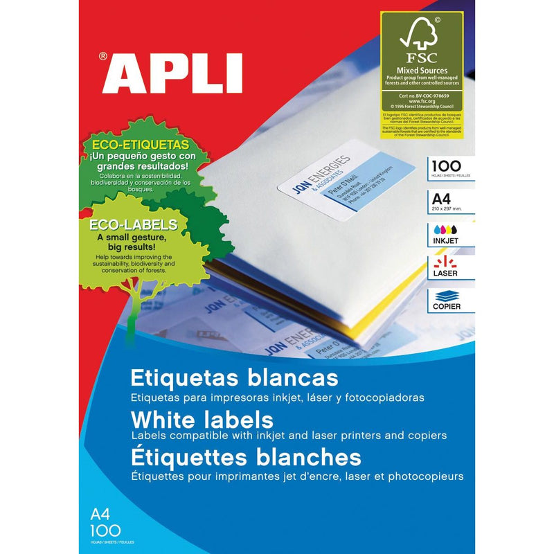Apli – Weiße Etiketten ft 64 x 33,9, runde Ecken, 2.400 Stück, 24 pro Blatt (2409)