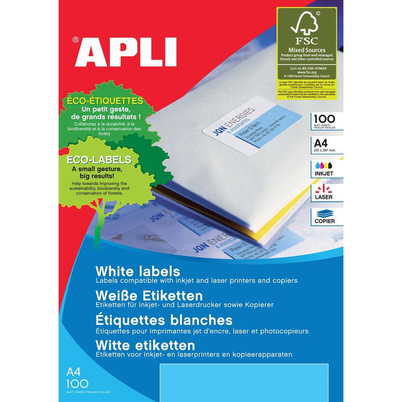Apli – Weiße Etiketten, 63,5 x 46,6 mm (B x H), 1.800 Stück, 18 pro Blatt (2415)