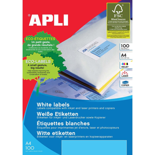 Apli – Weiße Etiketten, 63,5 x 46,6 mm (B x H), 1.800 Stück, 18 pro Blatt (2415)