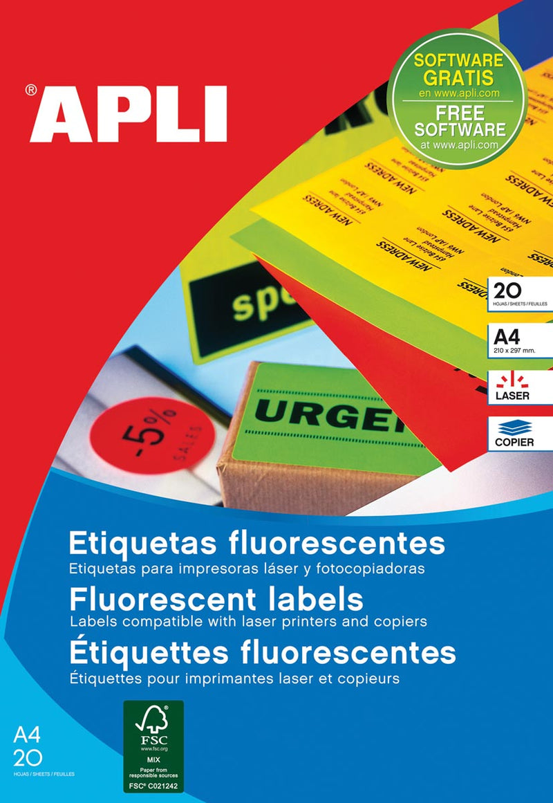 Apli - fluoreszierende Etiketten 99,1 x 67,7 mm (B x H) orange