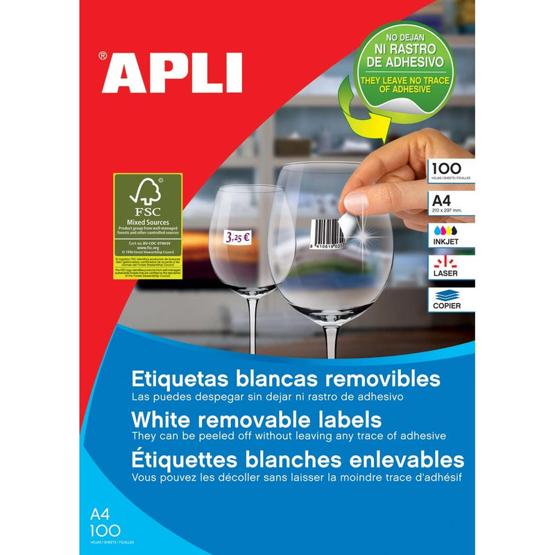 Apli – ablösbare weiße Etiketten, 64,6 x 33,8 mm (B x H), 2.400 Stück, 24 pro Blatt (3056)