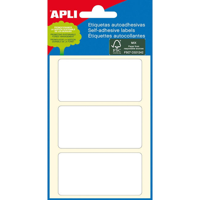 Apli – weiße Etiketten, 34 x 67 mm (B x H), 18 Stück, 3 pro Blatt (2684)