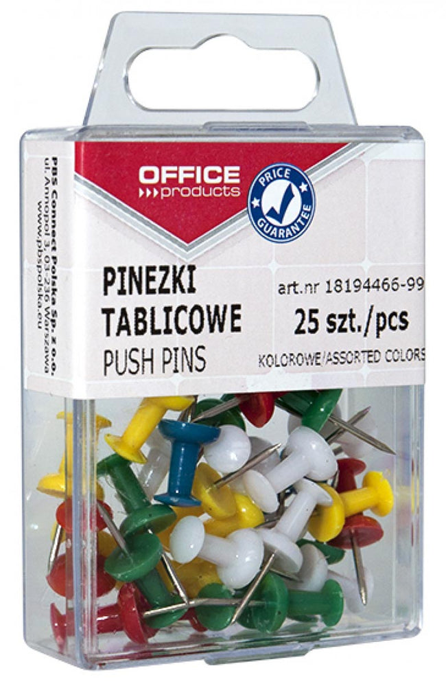 OFFICE products -   prikbordspelden, geassorteerde kleuren, plastic ophangdoosje van 25 stuks