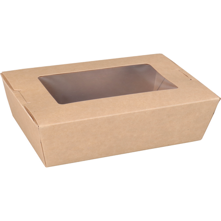 Depa -  Bak | Karton + PE + PET-coating | met venster | maaltijdbox | 150x100x45mm | bruin | 200 stuks