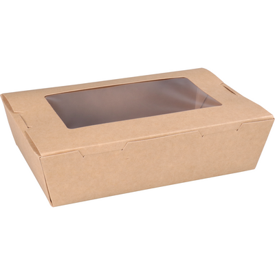 Depa -  Bak | Karton + PE + PET-coating | met venster | maaltijdbox | 180x120x50mm | bruin | 200 stuks