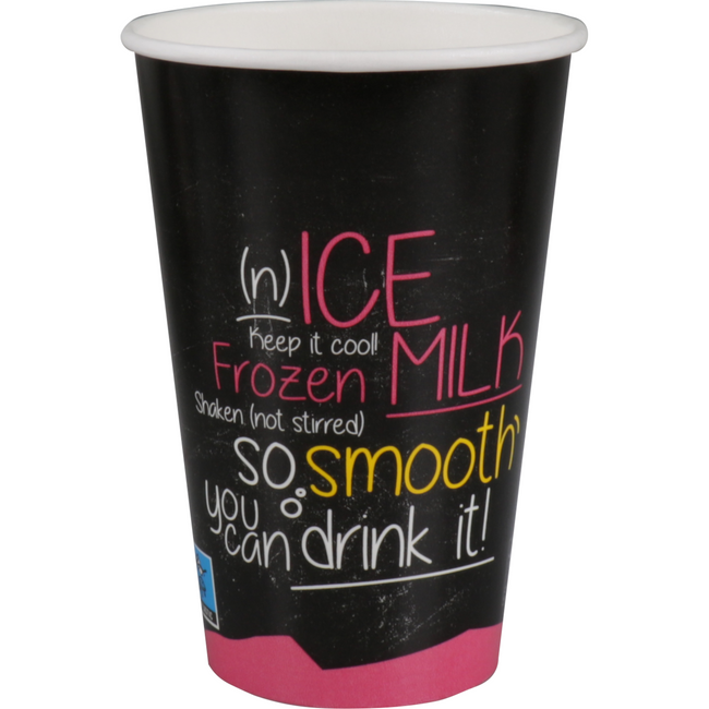 Depa -  | Milkshakebeker | ICE is (N)ICE | Karton + PE | 400ml | 16oz | Ø90mm | zwart/roze | 1000 stuks
