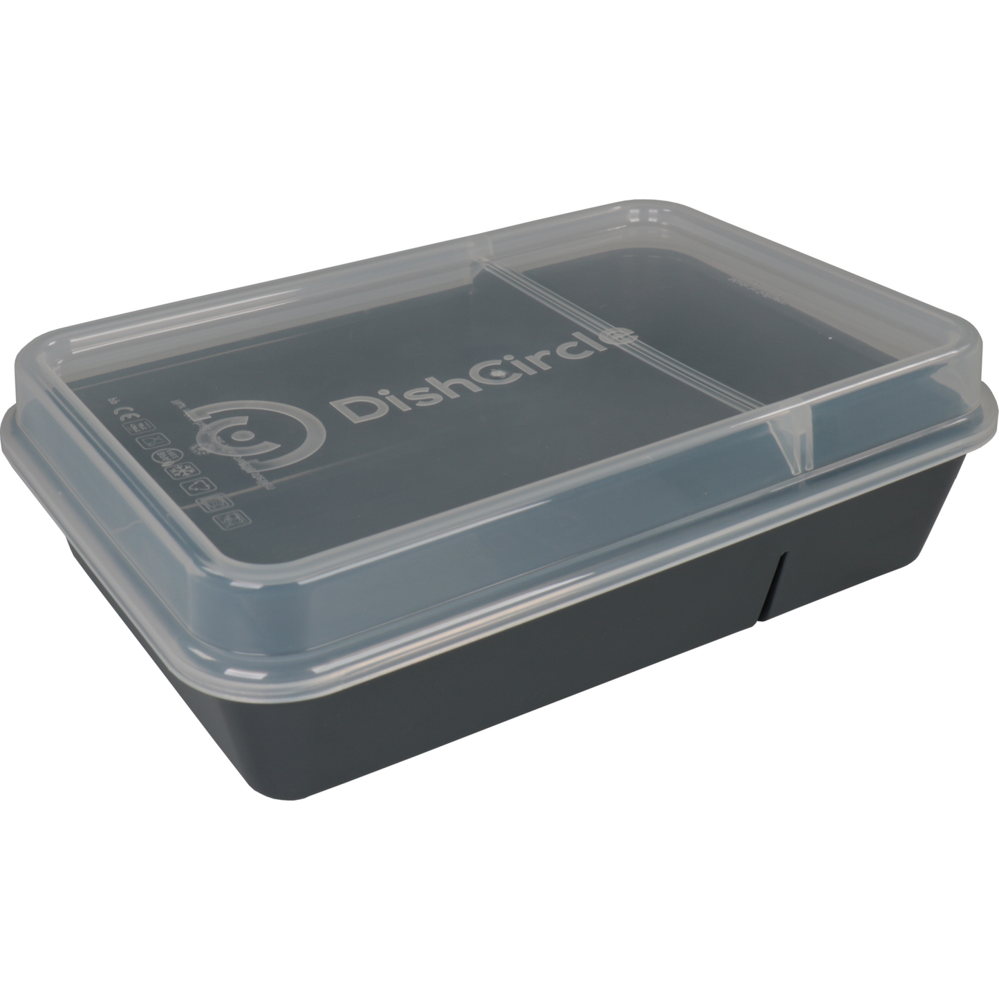 DishCircle - Schüssel | mit Deckel | wiederverwendbar | 2 Fächer | pP | rechteckig | 1250 ml | 23x12cm | grau/transparent | 20 Stück