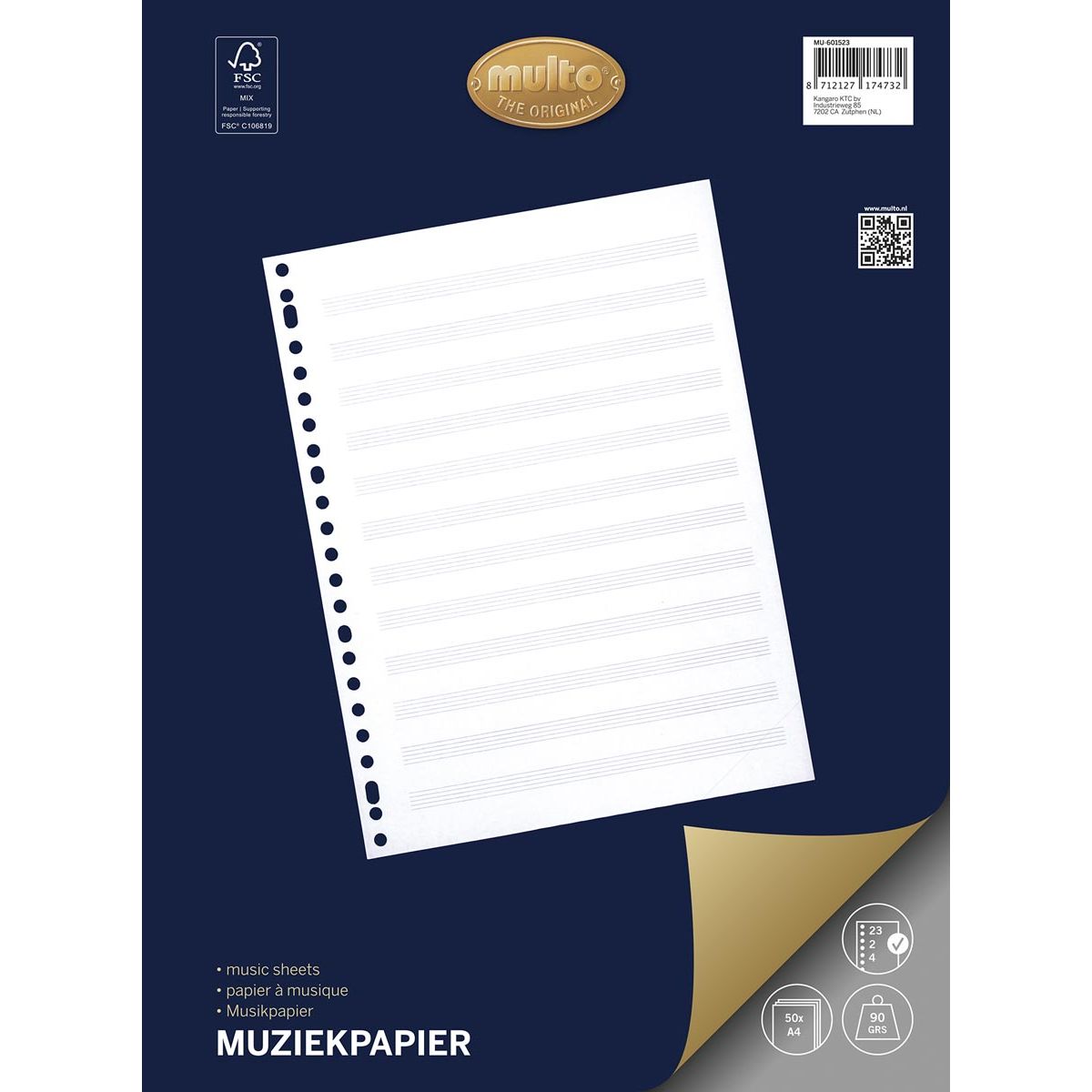 Multo -  muziekpapier voor ft A4, 23-gaatsperforatie, 50 vel