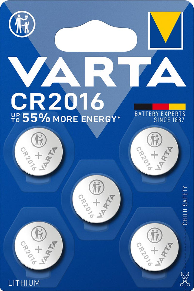Varta - Batterie Knopfzelle CR2016 Lithium Blister à 5 Stück