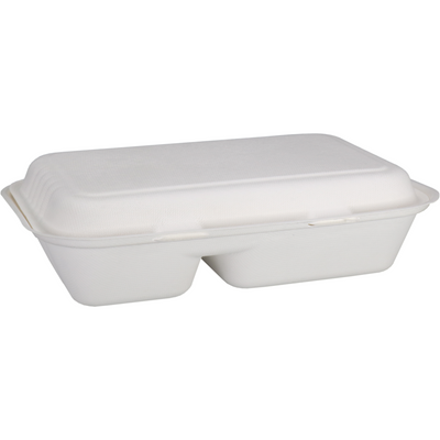 Depa -  Bak | Bagasse (suikerrietpulp) | 2-vaks | 1000ml | maaltijdbox | 25x16x6cm | wit | 400 stuks