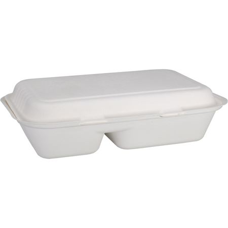 Depa -  Bak | Bagasse (suikerrietpulp) | 2-vaks | 1000ml | maaltijdbox | 25x16x6cm | wit | 400 stuks