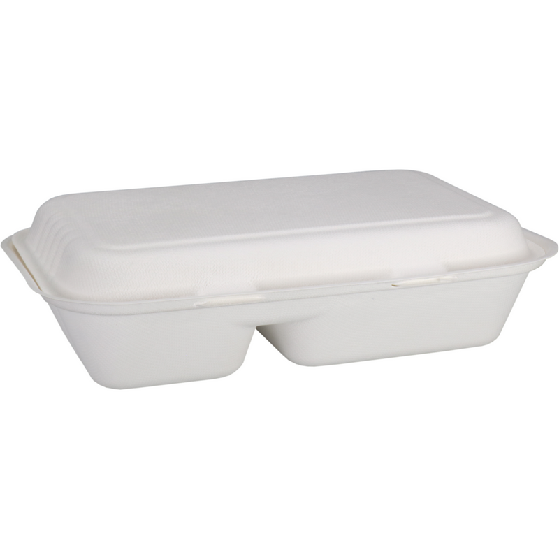 Depa -  Bak | Bagasse (suikerrietpulp) | 2-vaks | 1000ml | maaltijdbox | 25x16x6cm | wit | 400 stuks