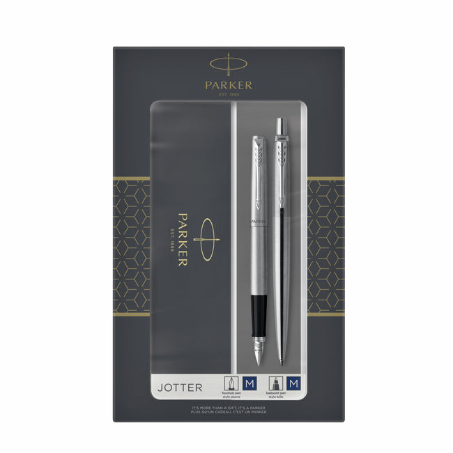 Parker - Kugelschreiber und Füllfederhalter Jotter Edelstahl CT mittel 2 Stück