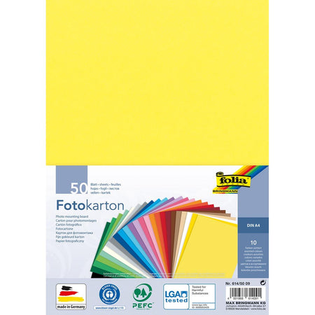Folia – farbiger Fotokarton, ft A4, Packung mit 50 Blatt in 10 verschiedenen Farben