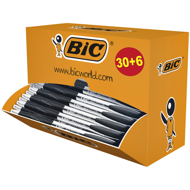 Bic - Kugelschreiber Atlantis Classic Grip Clic M schwarz Vorteilspack 30+6 gratis