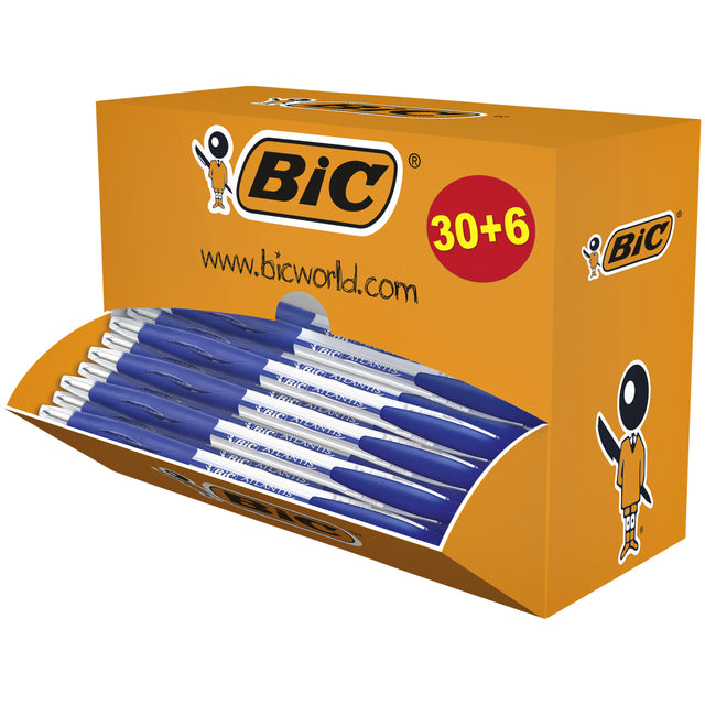 Bic - Kugelschreiber Atlantis Classic Grip Clic M blau Vorteilspack 30+6 gratis