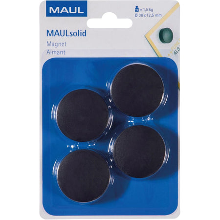 Maul - Magnet Solid, 38 mm, Zugkraft 1,5 kg, Blister à 4 Stück, schwarz