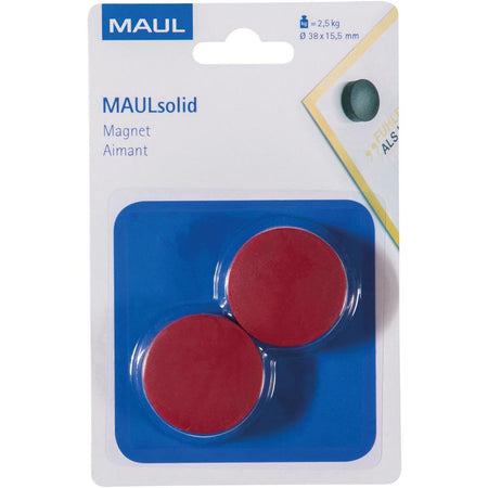 Maul - Magnet Solid, 38 mm, Zugkraft 2,5 kg, Blister à 2 Stück, rot