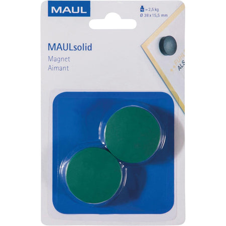 Maul - Magnet Solid, 38 mm, Zugkraft 2,5 kg, Blister à 2 Stück, grün