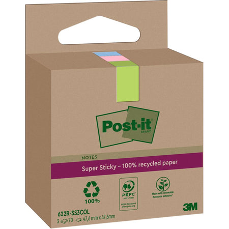 Post-it Super Sticky - Notizblock 622 RSS3COL 47,6x47,6mm farblich sortiert 3 Stück