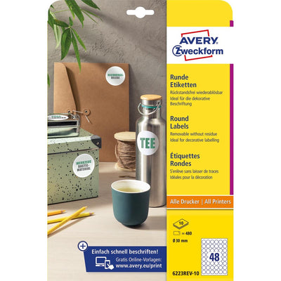 Avery Zweckform - Zweckform runde Etiketten, Durchmesser 30 mm, weiß, ablösbar, 480 Etiketten, 10 Blatt